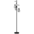 Industrial 3 Light LED Floor Lamp Dimmable Steel Cage Design For Living Room, Black Homcom