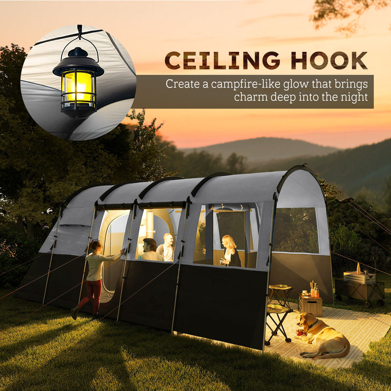 8 Person Family Camping Tent with Removable Rooms and Weather Resistant Shelter Dark Grey