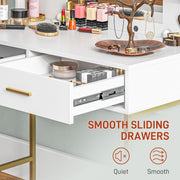 LED Makeup Vanity Table Set with Mirror Drawers and Stool for Bedroom Storage White