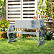 Grey 2 Seater Wooden Garden Bench with Wagon Wheel Design by Outsunny