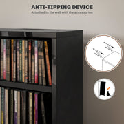 Set of 2 Tall CD Storage Shelves for Media Organisation with High Gloss Finish Black