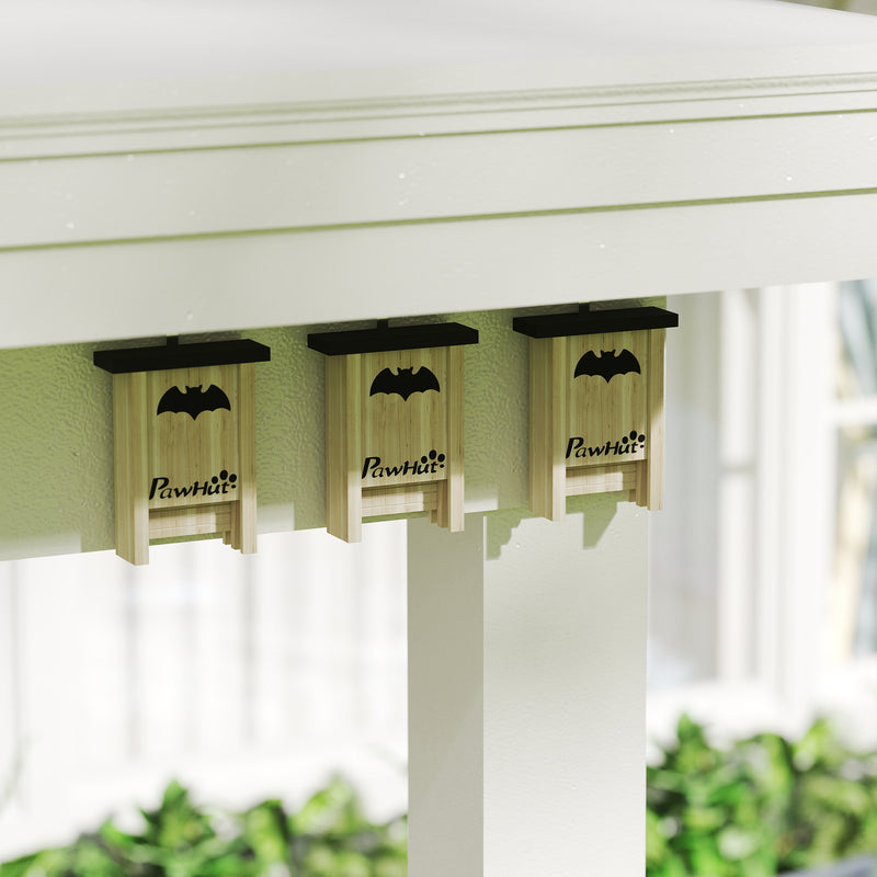 3 Piece Wooden Bat Box Set Easy to Hang for Garden Farm and Outdoor Use by PawHut