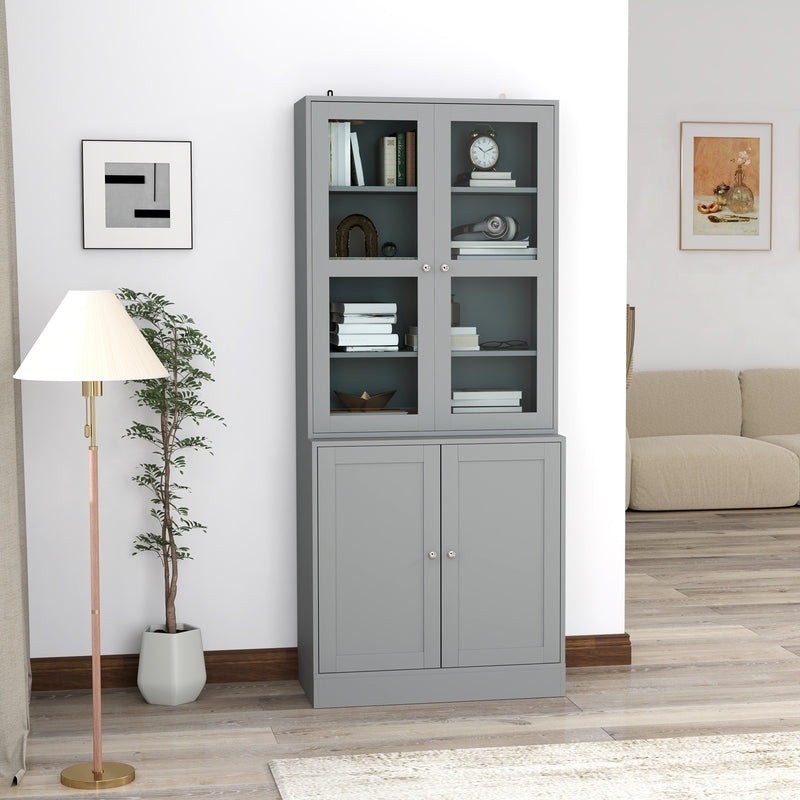 Grey Double Storage Display Cabinet with Shelves by HOMCOM