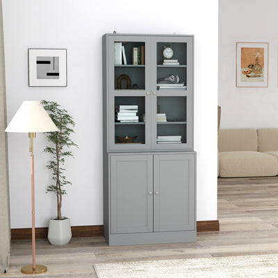 Grey Double Storage Display Cabinet with Shelves by HOMCOM
