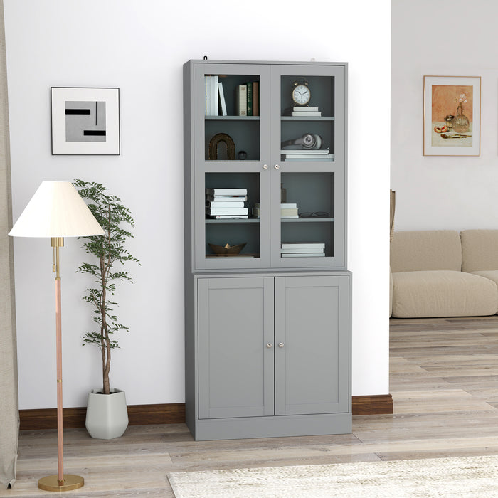 Grey Double Storage Display Cabinet with Shelves by HOMCOM