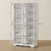 Multi Storage Kitchen Cabinet with Glass Doors and Shelves for Organised Cooking Space White
