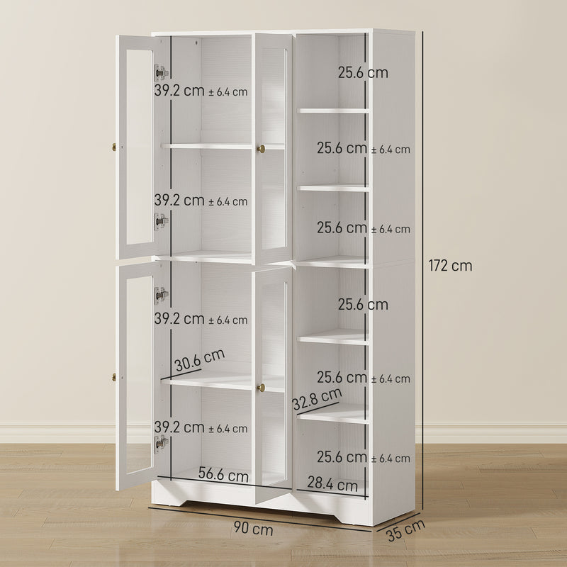 Multi Storage Kitchen Cabinet with Glass Doors and Shelves for Organised Cooking Space White