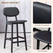 Set of 2 Wooden Bar Stools with Padded Faux Leather Seats Ideal for Kitchen or Home Bar Black