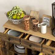 Rustic Brown Sideboard with Rubberwood Top and Adjustable Shelves for Kitchen Storage