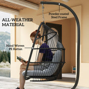 Dark Grey Rattan Hanging Egg Chair with Stand and Cushion for Garden or Indoor Use by Outsunny