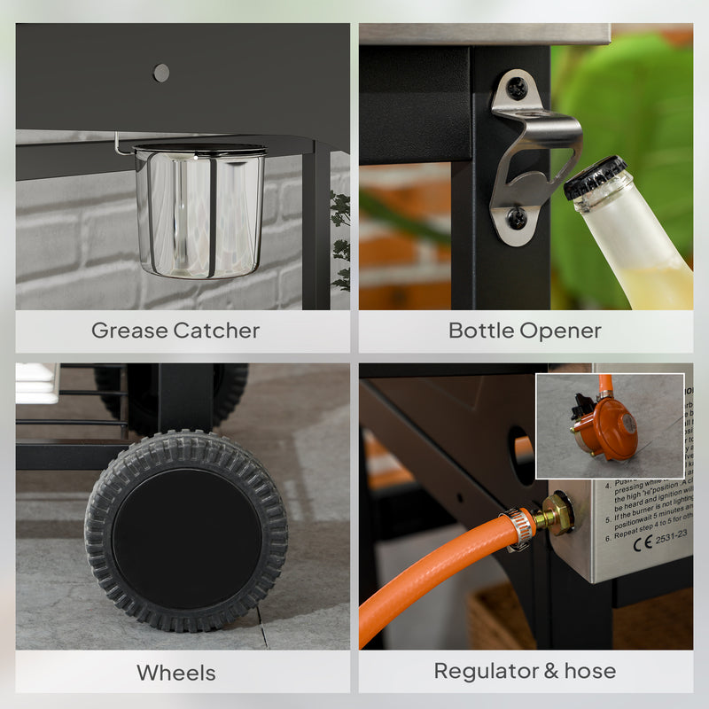 Black Deluxe Duo Gas BBQ with Grill Plancha and Side Burner by Outsunny