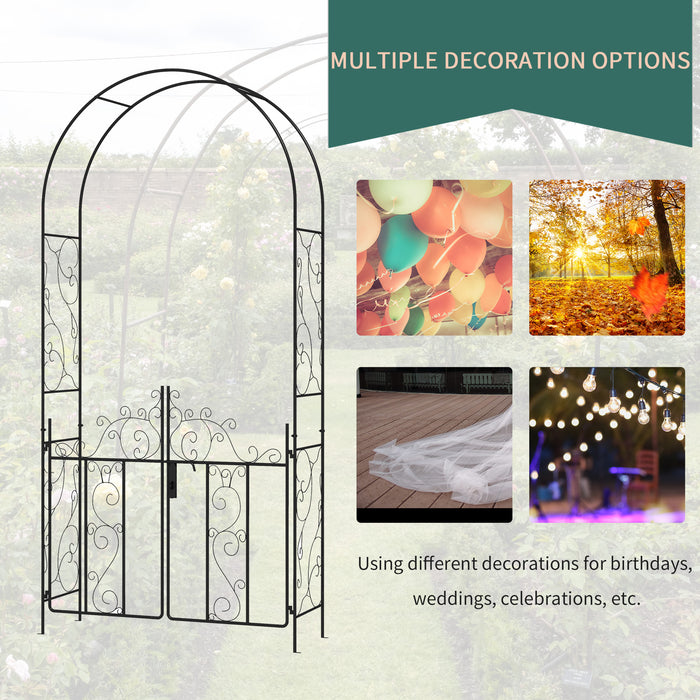 Black Metal Garden Arch With Double Gates for Climbing Plants and Weddings by Outsunny