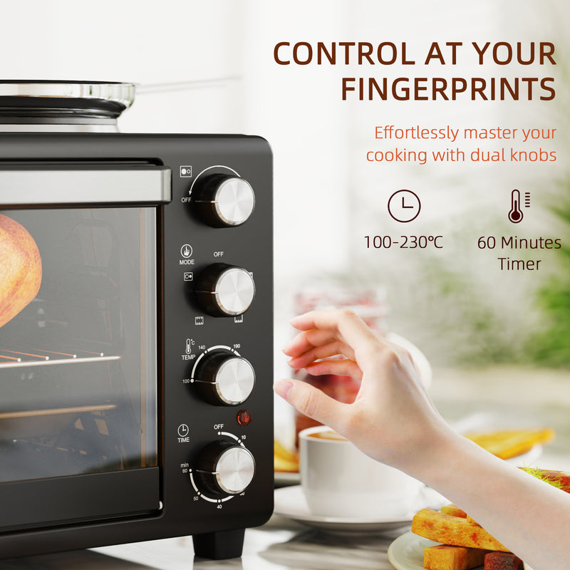 Black 28L Mini Oven with Hot Plates Grill Bake Roast Boil 2600W by HOMCOM