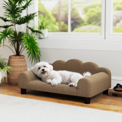 Elevated Dog Sofa Bed with Backrest and Armrest for Small Pets Ideal for Lounging Brown