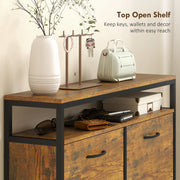 Shoe Storage Cabinet with 4 Flip Drawers and Open Shelf Ideal for Hallways, Rustic Brown