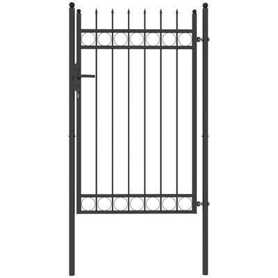 Black Galvanised Steel Garden Gate with Lock and Classic Finials 105 x 204 cm