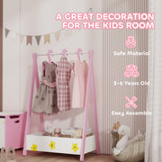 Kids Clothing Rail with Hangers and Storage Shelf Star Design for Bedroom Ages 3 to 6 Pink AOSOM