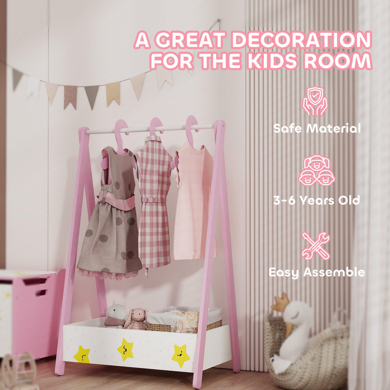 Kids Clothing Rail with Hangers and Storage Shelf Star Design for Bedroom Ages 3 to 6 Pink AOSOM