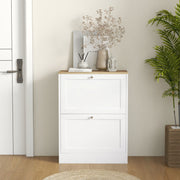 White Narrow Shoe Cabinet with Flip Drawers and Adjustable Shelves for Hallway Storage AOSOM