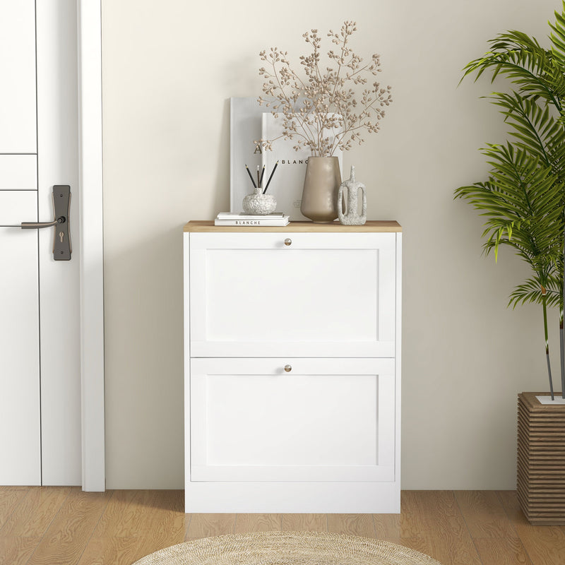 White Narrow Shoe Cabinet with Flip Drawers and Adjustable Shelves for Hallway Storage AOSOM