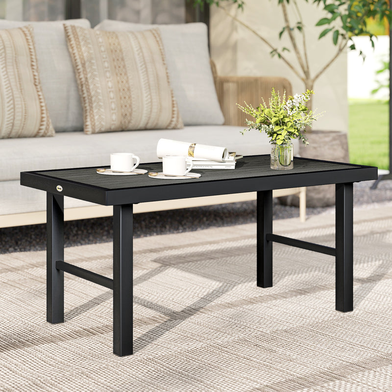 Outdoor Coffee Table with Spacious Wood Effect Top for Garden or Patio Dark Grey