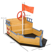 Wooden Pirate Ship Sandpit With Bench and Liner for Kids Outdoor Play, Brown