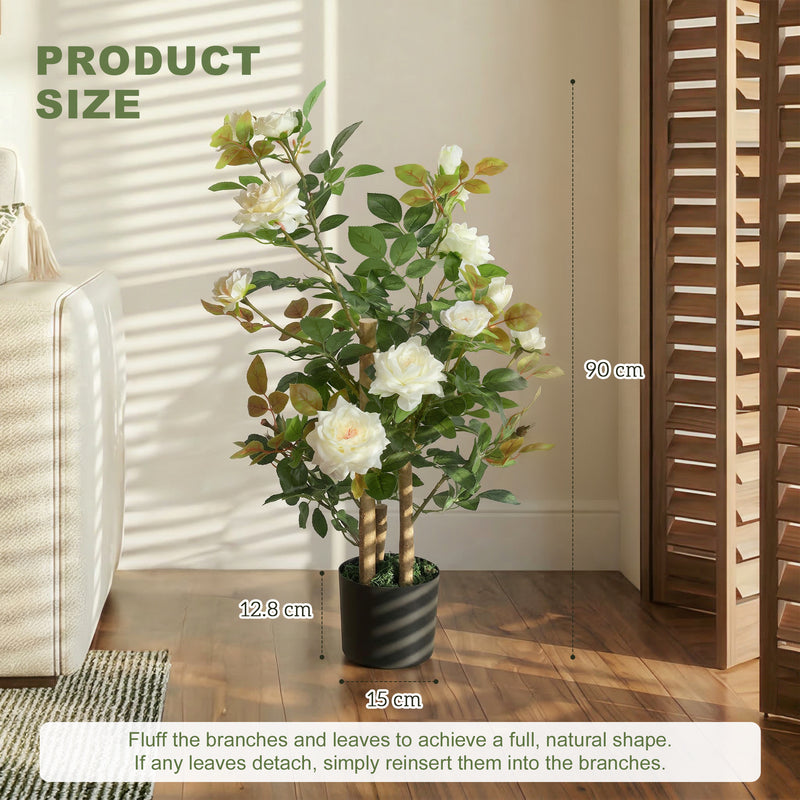 Artificial Rose Tree 90 cm for Indoor or Outdoor Year Round Display White AOSOM