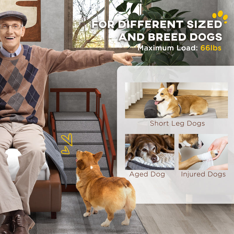 Pet Ramp for Beds and Sofas with Non Slip Surface and Guardrails for Older Pets Brown and Grey AOSOM