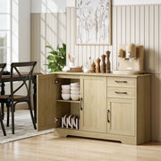 Sideboard with Adjustable Shelf for Organised Dining or Living Room Storage Natural Wood AOSOM