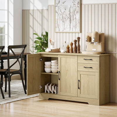 Sideboard with Adjustable Shelf for Organised Dining or Living Room Storage Natural Wood AOSOM