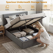 Ottoman King Size Bed Frame With Lift Up Storage & Velvet Headboard for Organised Bedrooms, Dark Grey Homcom