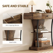 Industrial 3 Tier Console Table with Drawer and Storage Shelves for Hallway Rustic Brown AOSOM
