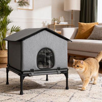 Waterproof Insulated Outdoor Cat House with Elevated Base for Feral Cats Grey AOSOM