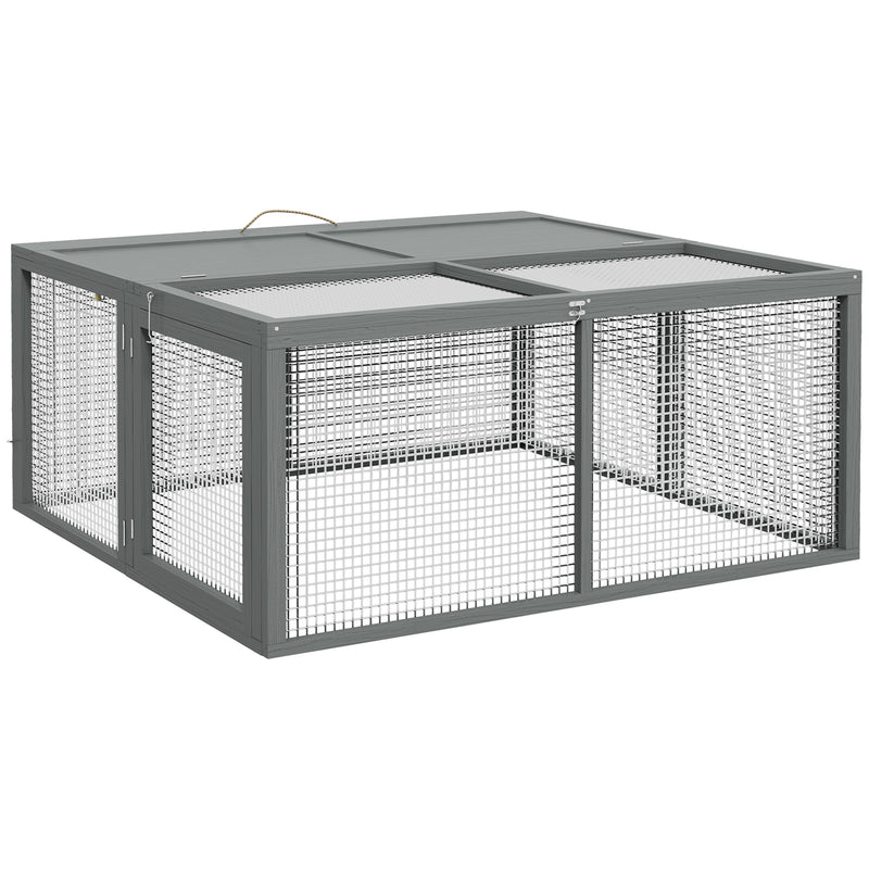 Wooden Folding Rabbit Hutch for 2 to 3 Rabbits with Outdoor Run Space Grey AOSOM