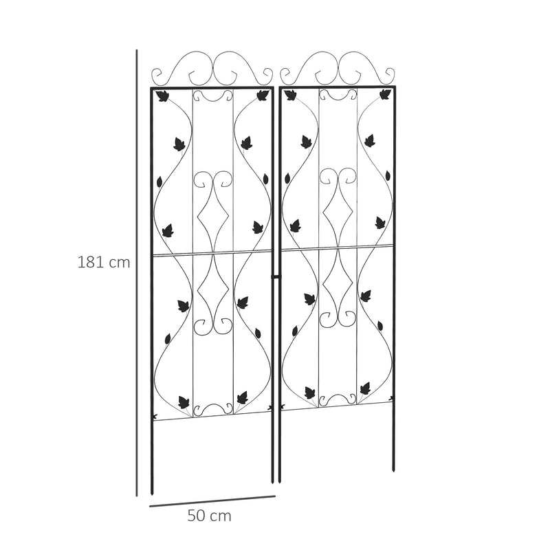 Set of 2 Metal Garden Trellises with Leaf Design for Climbing Plant Support and Decor
