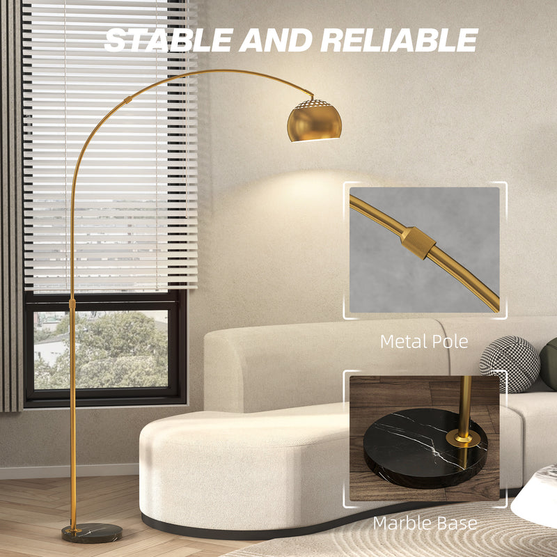 Gold Arc Floor Lamp with Black Bell Shade and Marble Base for Living Room by HOMCOM
