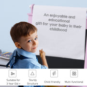 Pink Wooden 3 in 1 Kids Art Easel With Chalkboard Whiteboard and Storage Baskets