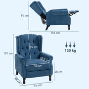 Vintage Reclining Armchair with Footrest 150 Degree Adjustable for Lounge Comfort, Royal Blue