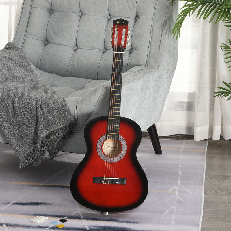 Three Quarter Acoustic Guitar Set For Beginners With Carry Case Ideal For Learning Red AOSOM