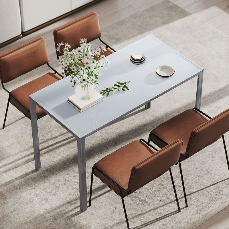 Dining Table for 4 with Easy Clean Glass Top and Steel Frame for Modern Homes Grey AOSOM