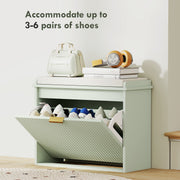 Green Upholstered Shoe Storage Bench with Padded Seat for Hallway or Bedroom