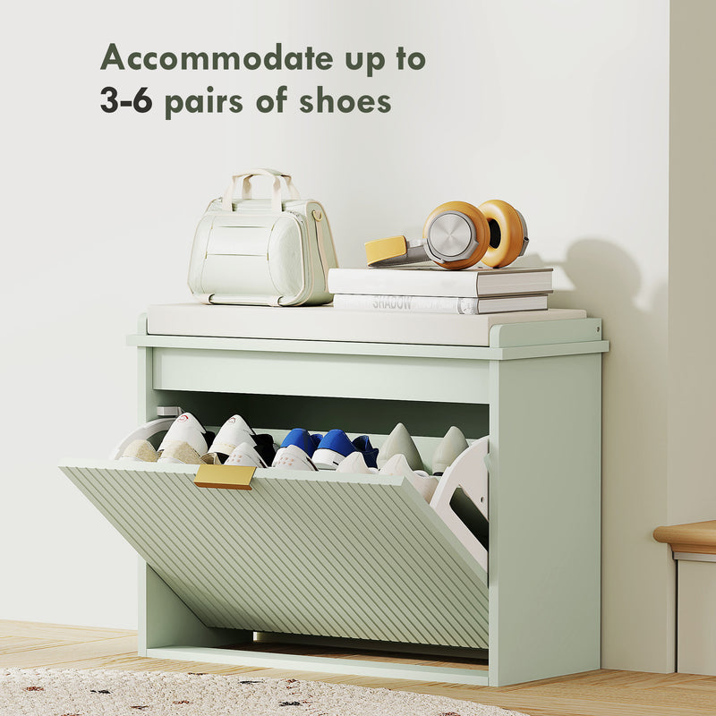 Green Upholstered Shoe Storage Bench with Padded Seat for Hallway or Bedroom