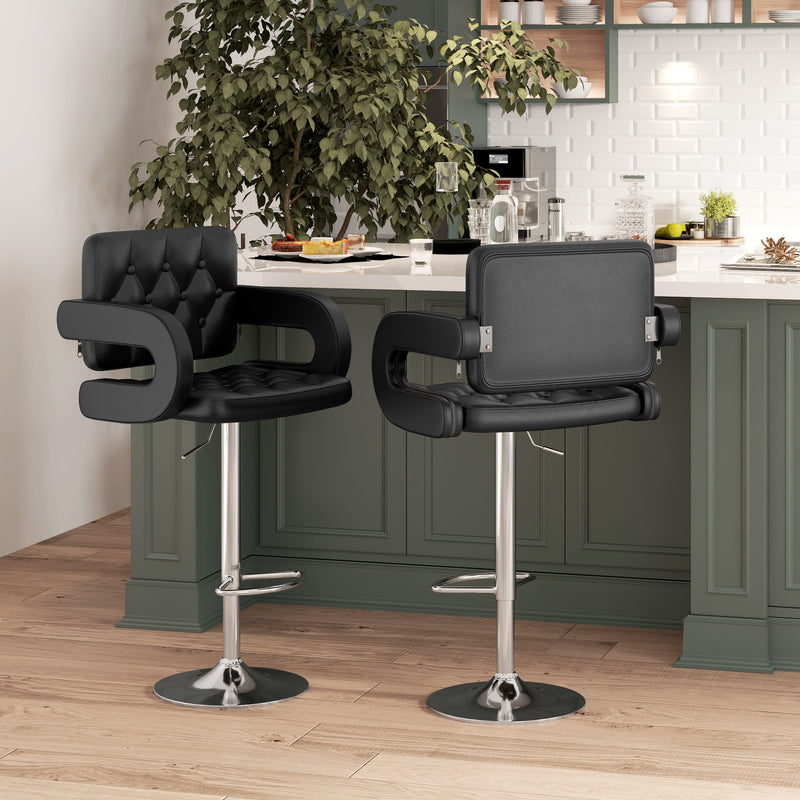 Set of 2 Swivel Bar Stools with Backrest and Armrest Height Adjustable for Kitchen Grey