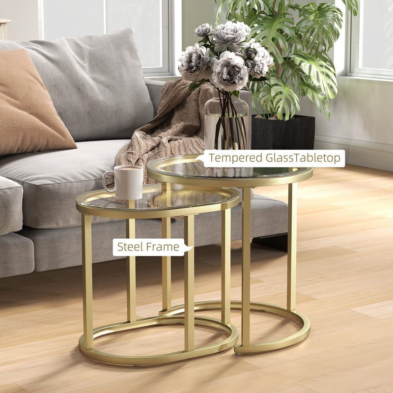 Set of 2 Nesting Coffee Tables with Tempered Glass and Steel Frame by HOMCOM
