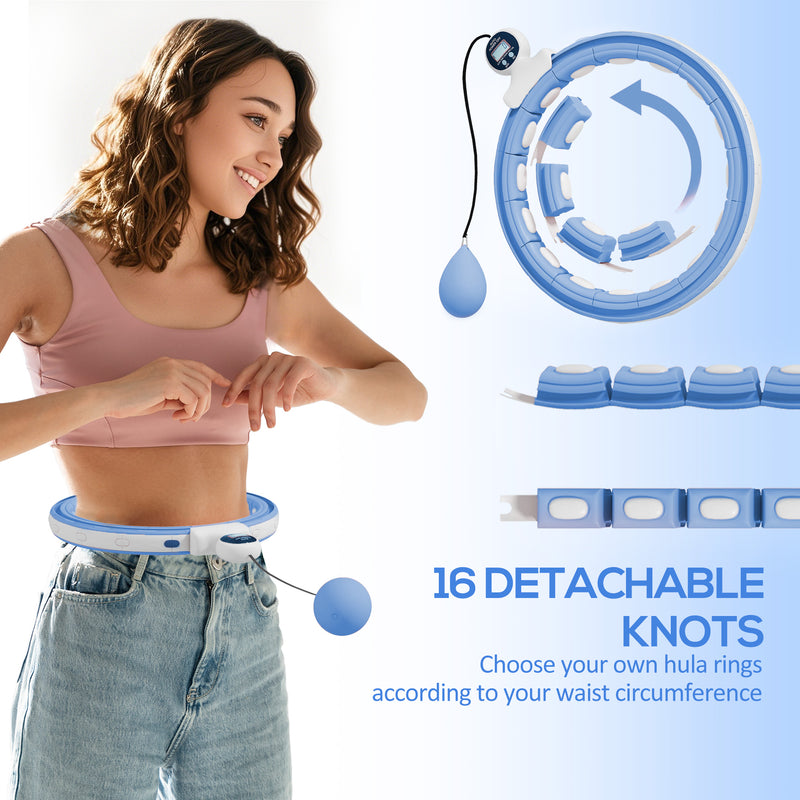 Smart Weighted Hula Hoop Light Blue With 16 Detachable Knots And Digital Calorie Counter AOSOM
