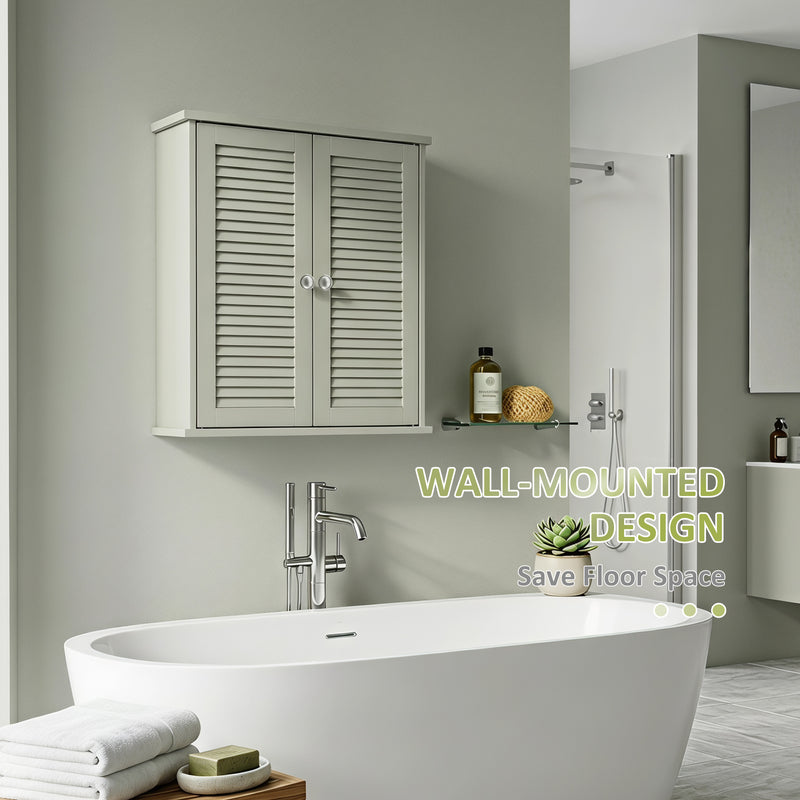 Bathroom Wall Cabinet with Adjustable Shelf for Dry Organised Storage, Louvered Doors