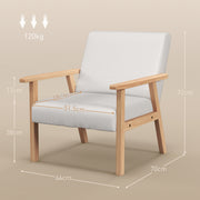 Accent Armchair with Wide Wooden Frame and Thick Linen Seat for Home or Office Cream White