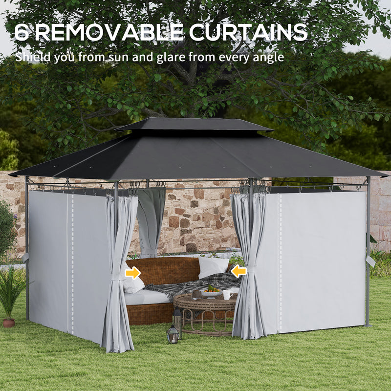 Dark Grey 3 x 4m Metal Frame Gazebo With Two-Tier Roof by Outsunny