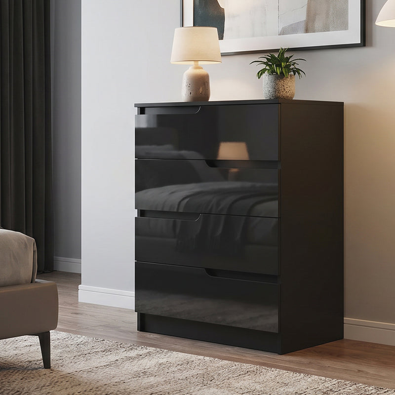 Chest of Drawers with 4 Spacious Drawers for Organised Bedroom Storage High Gloss Black