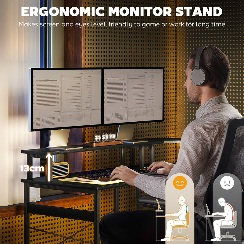 Black L Shaped Work Desk with LED Lights for Home Office by HOMCOM